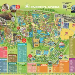 Mapa Energylandii, parku rozrywki w Zatorze, z podziałem na strefy: Ekstremalna, Bajkolandia, Familijna, Smoczy Gród, Aqualantis, Sweet Valley, Water Park i inne.