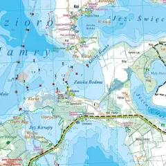 Mapa Mazur pokazuje Jezioro Mamry i Jezioro Harsz. Ile jest jezior na Mazurach? Tysiące!