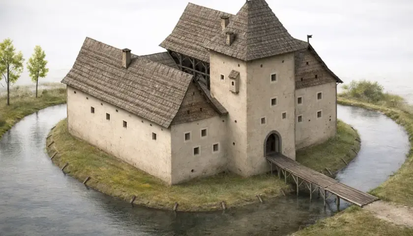 Kamienny zamek otoczony fosą, z drewnianym mostem. Chudów atrakcje historyczne zapraszają do odkrycia tajemnic przeszłości.